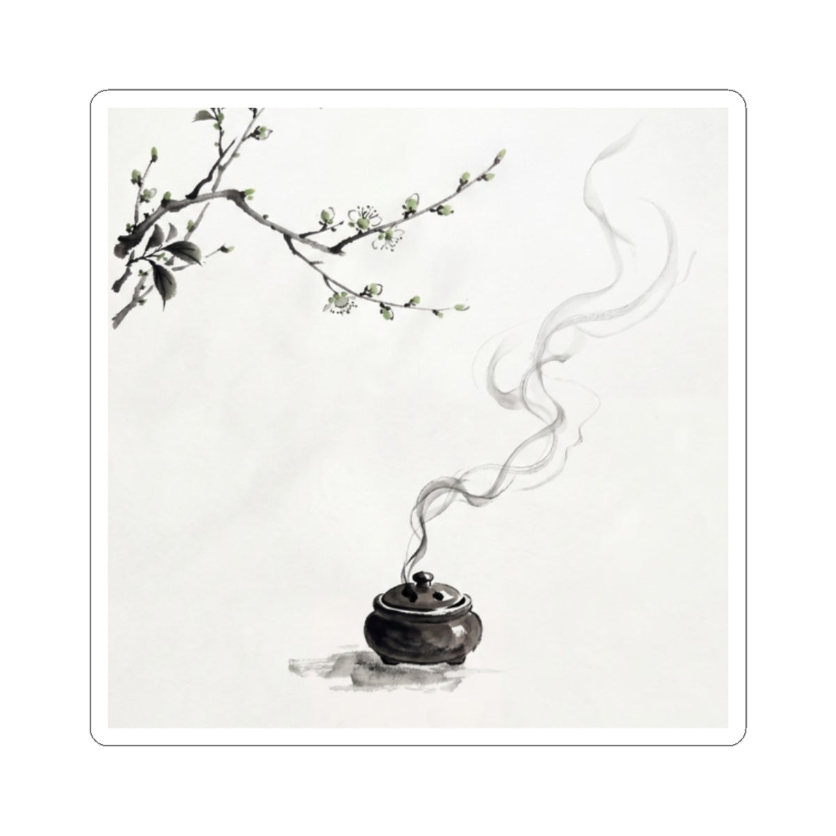 Ma Incense Smoke Sticker - Zen Sumi E