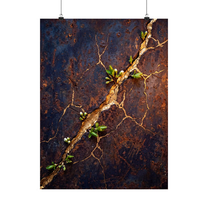 Shibui Rust Patina Wall Art Print - Kintsugi Gold Vein