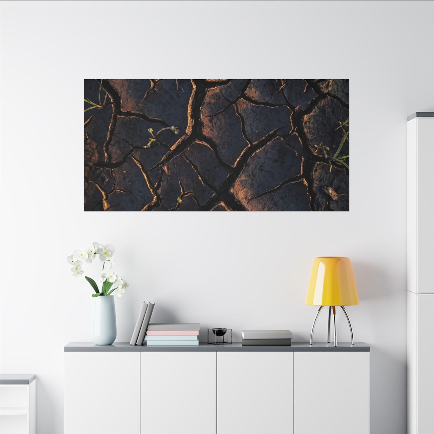 Cracked Earth Moody Minimal Canvas Art | Luxurious Dark Japandi Art