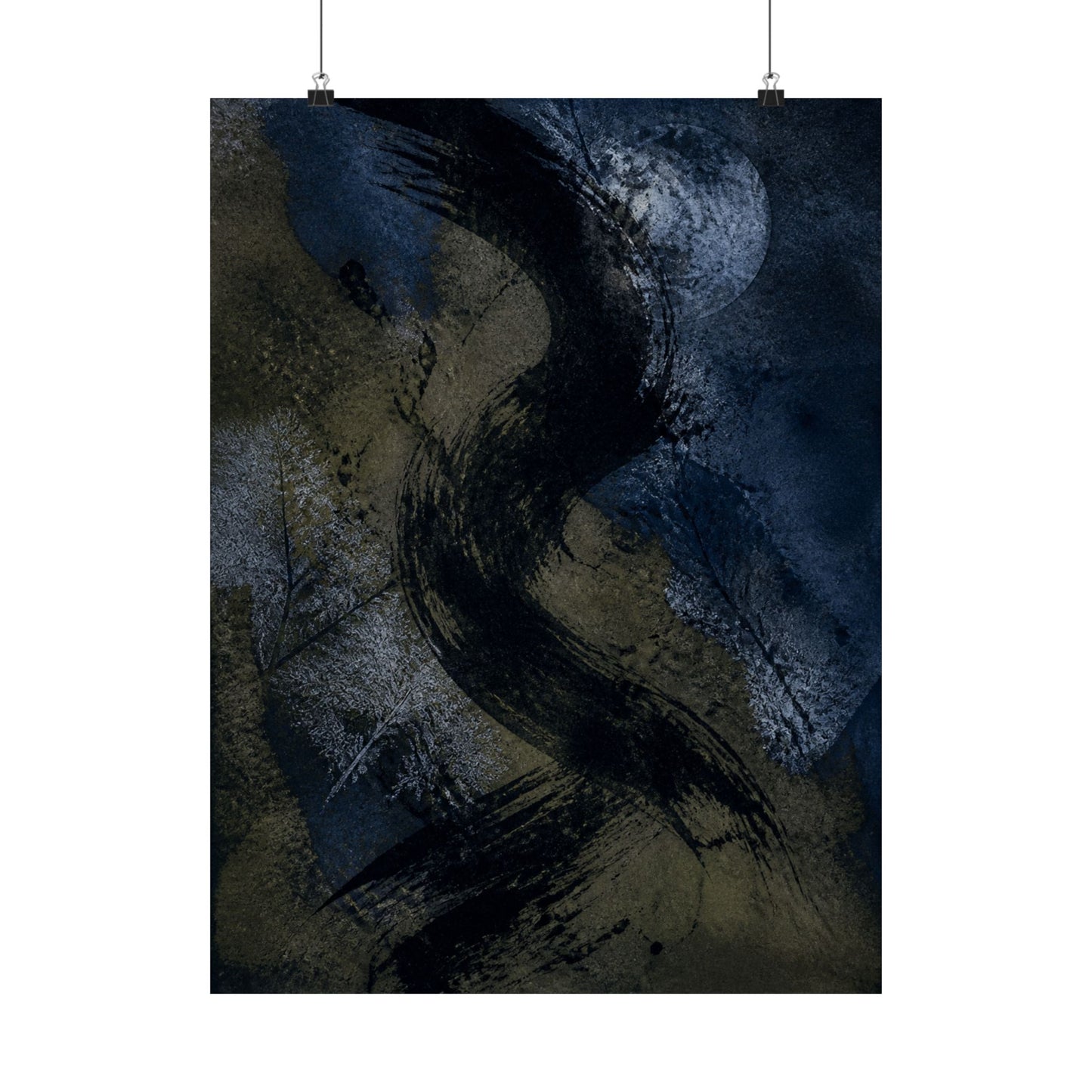 Ink Brushstroke Winter Wall Art Print | Dark Japandi Atmospheric Design