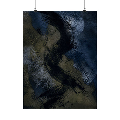 Ink Brushstroke Winter Wall Art Print | Dark Japandi Atmospheric Design