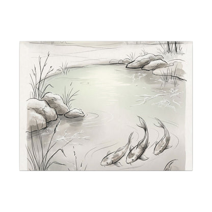 Koi Pond Minimal Line Canvas Art | Cozy Japandi Art