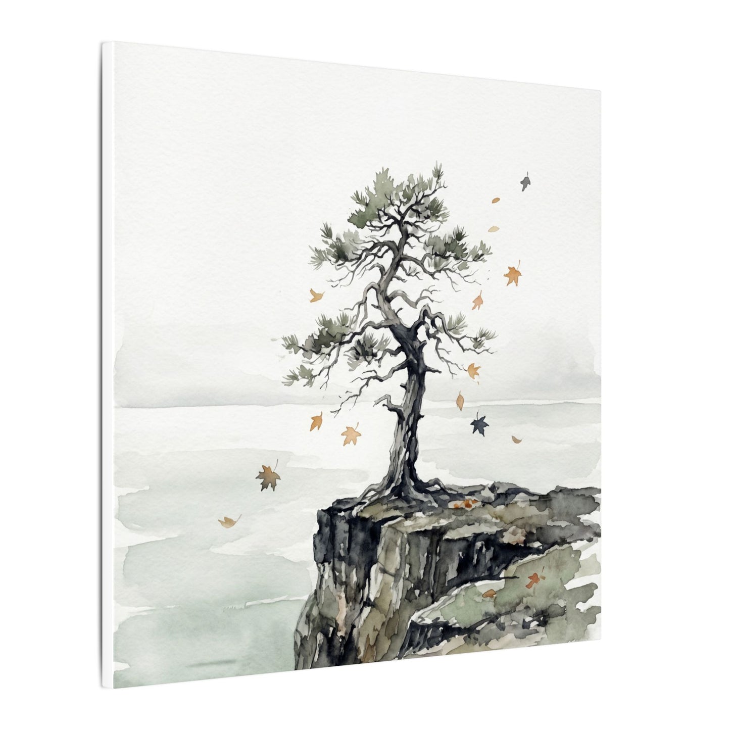 Japandi Pine Tree in Overcast | Watercolor Canvas Art