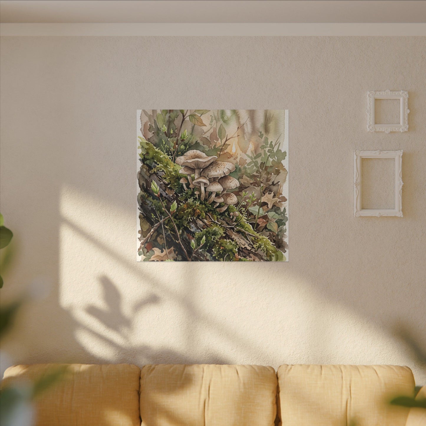 Wild Mushrooms Canvas Art | Spring Japandi Watercolor Art