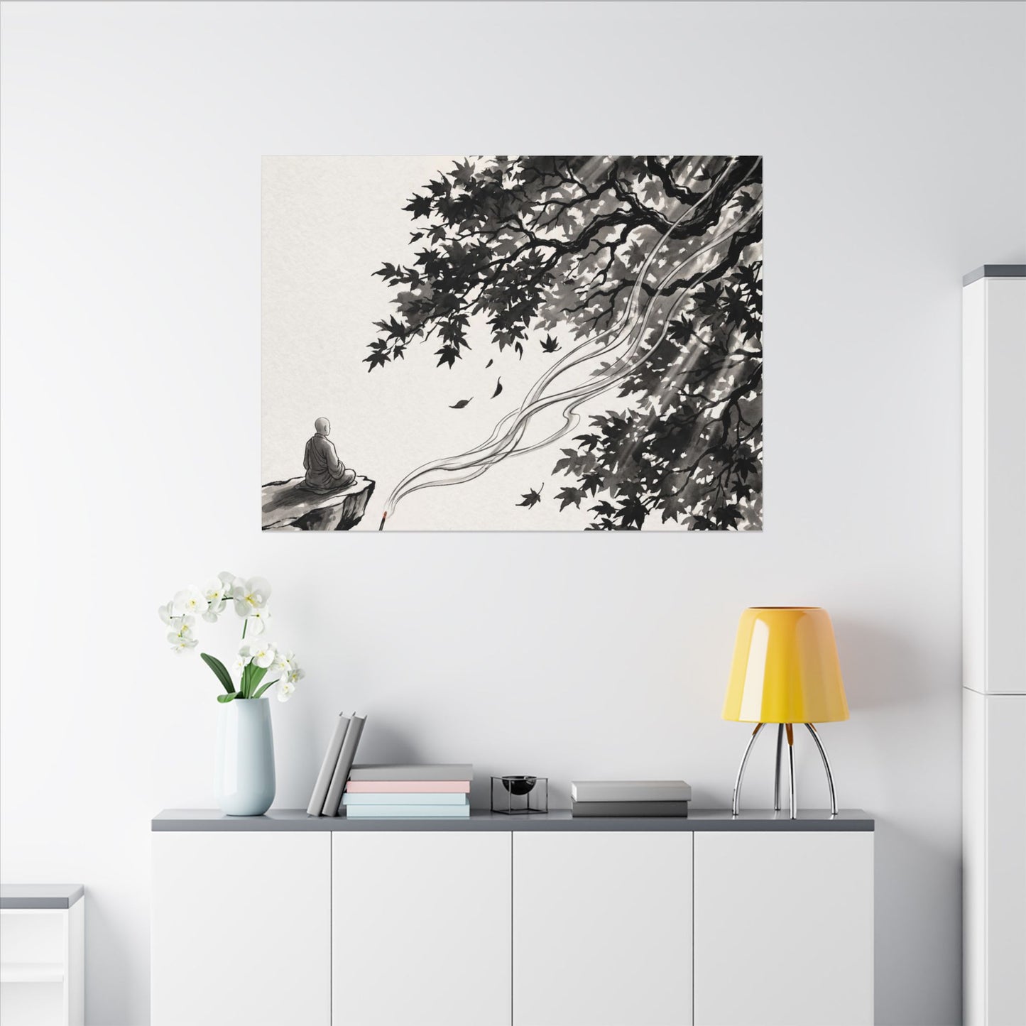 Serene Incense Smoke Canvas Art - Ukiyo E Inspired Zen