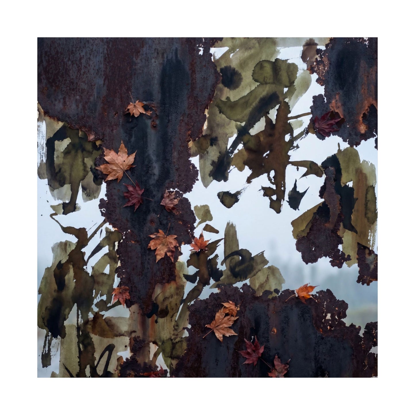 Sophisticated Rust Patina Wall Art Print - Charcoal Ink Dark Japandi