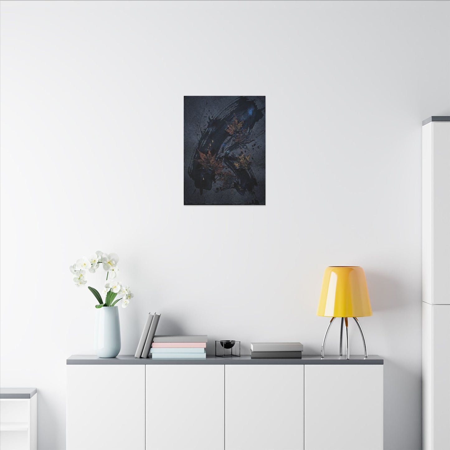 Sophisticated Ink Brushstroke Canvas Art - Dark Texture Dark Japandi