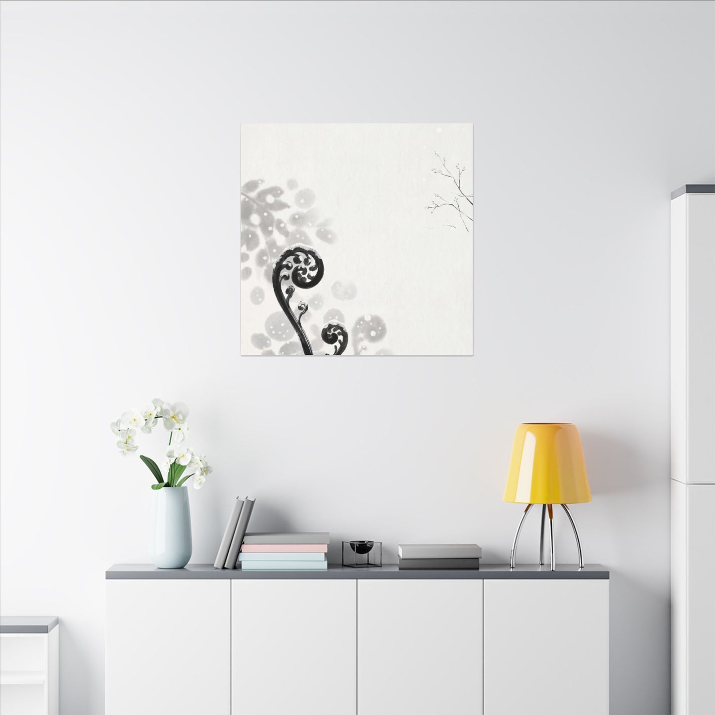 Winter Fern Unfurling Ukiyo E Inspired Canvas Art | Peaceful Decor