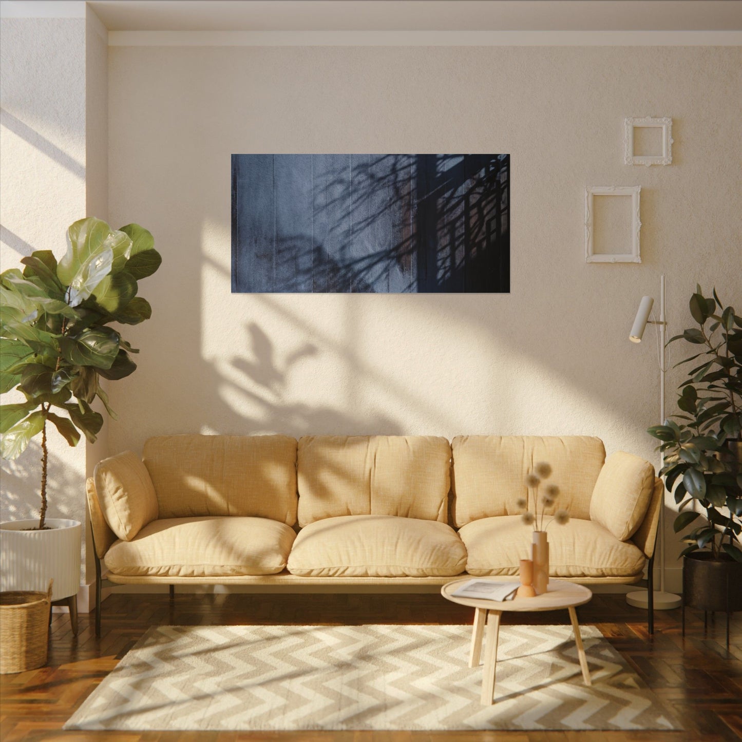 Shadow Play Moody Minimal Canvas Art | Moody Dark Japandi Art
