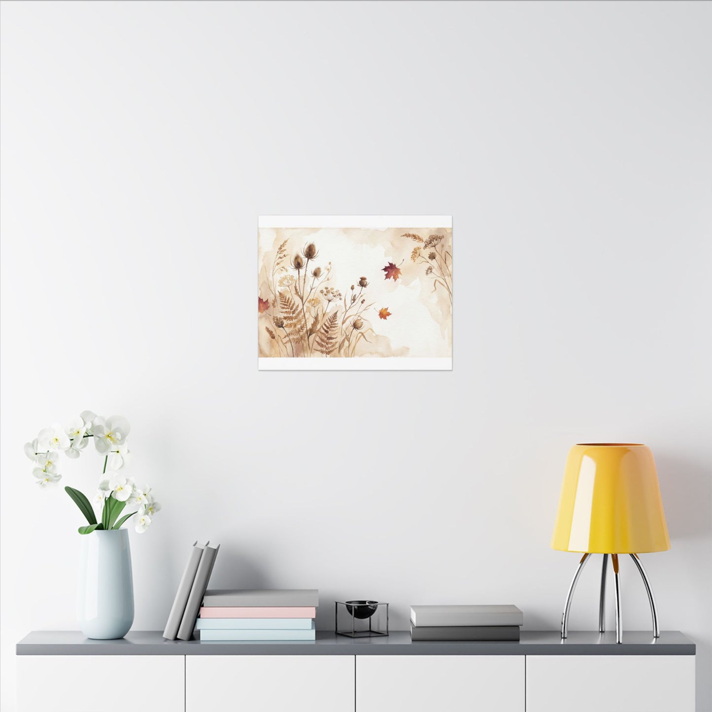 Dried Flowers Canvas Art | Autumn Japandi Watercolor Art