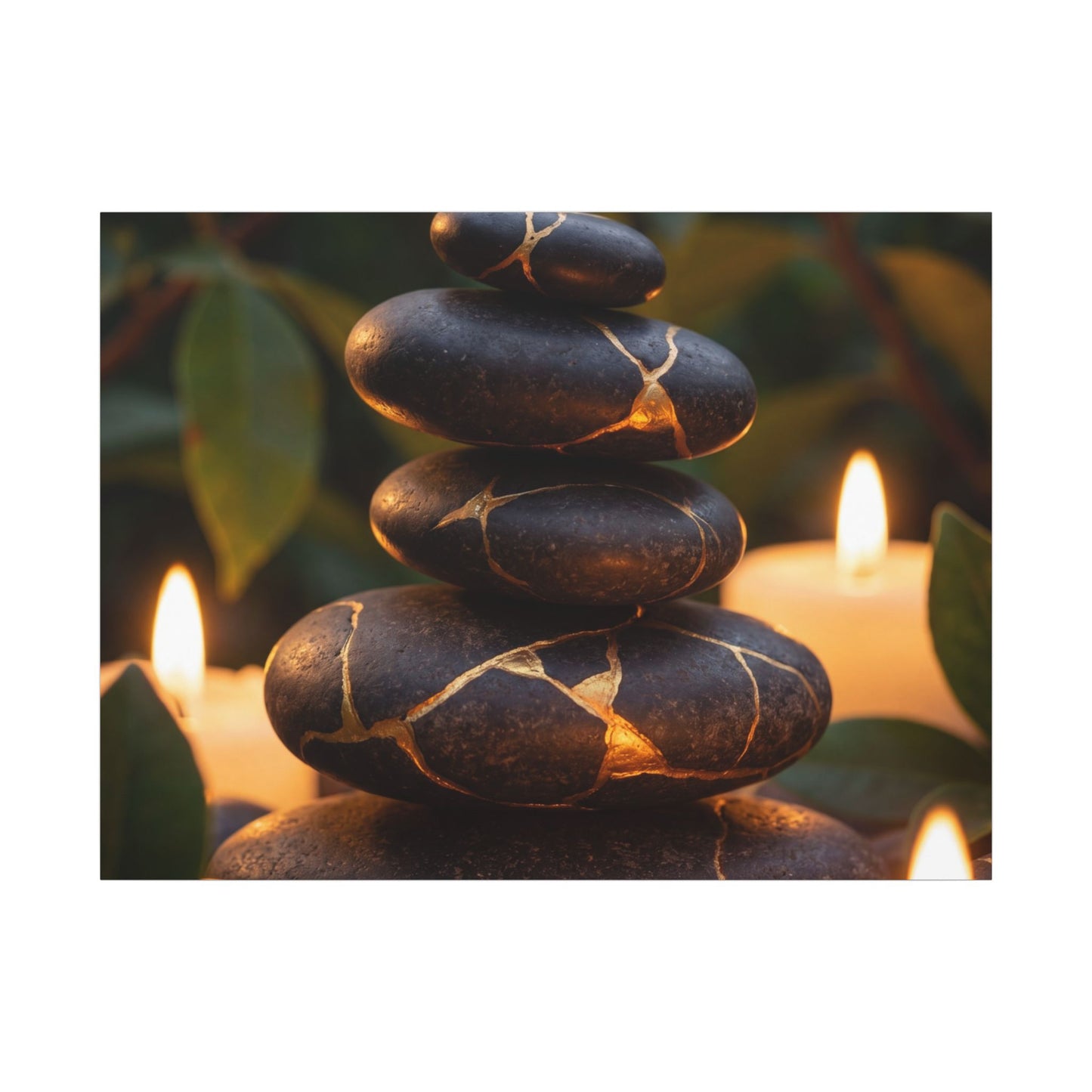 Summer River Stones Gold Vein Canvas Art | Philosophical Decor