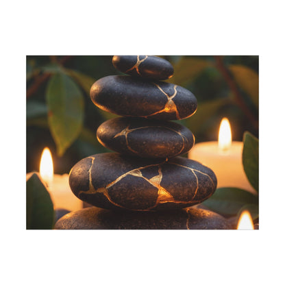 Summer River Stones Gold Vein Canvas Art | Philosophical Decor