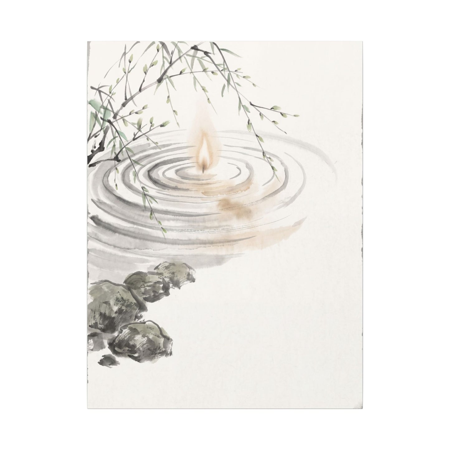 Water Ripple Sumi E Canvas Art | Tranquil Zen Art