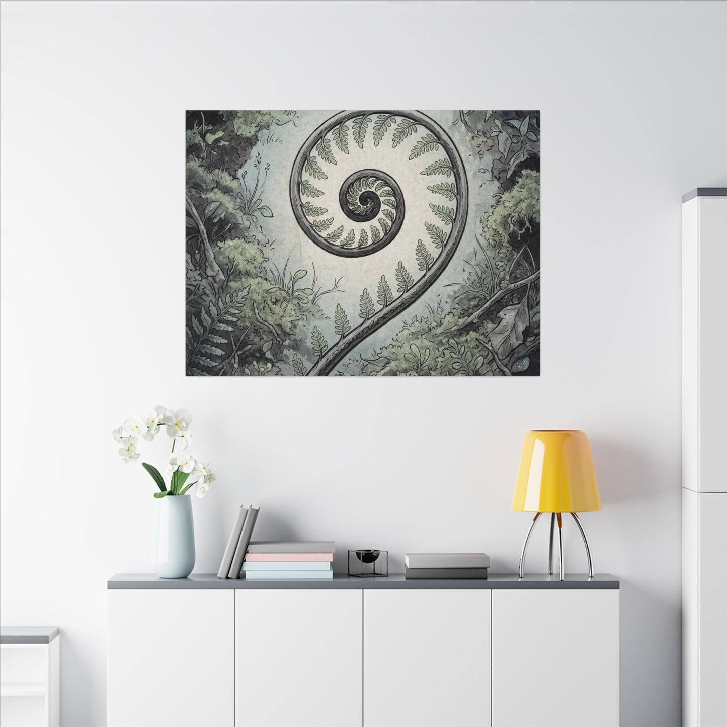 Zen Fern Unfurling in Dawn | Ukiyo E Inspired Canvas Art