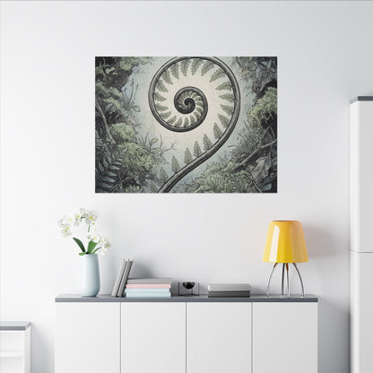 Zen Fern Unfurling in Dawn | Ukiyo E Inspired Canvas Art