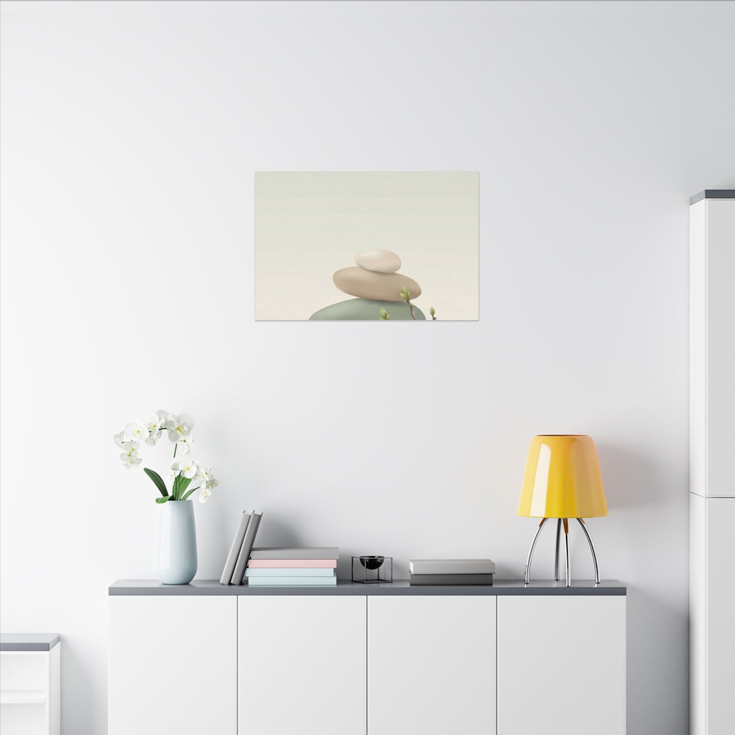 Dawn River Stones Canvas Art - Japandi Fukinsei