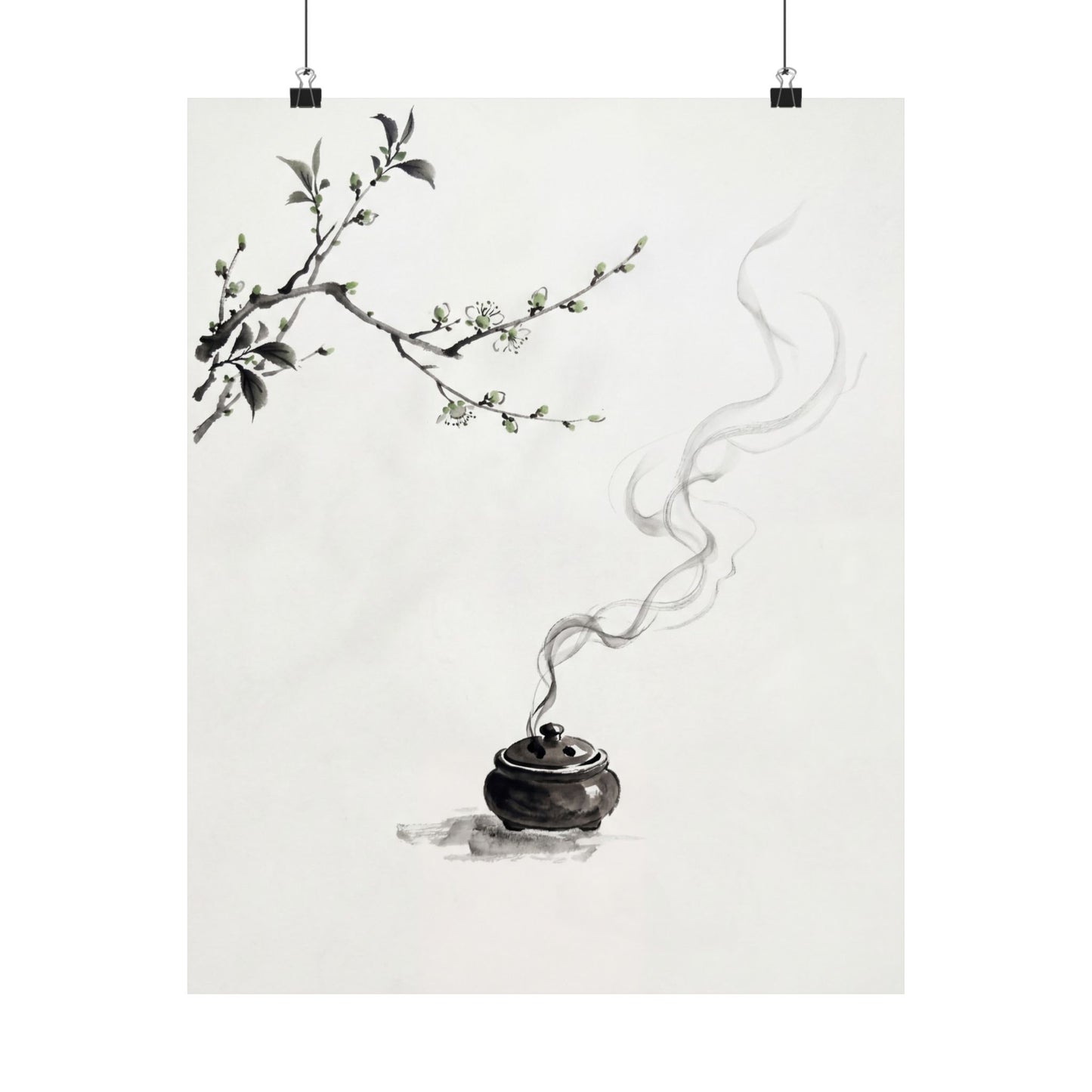 Ma Incense Smoke Wall Art Print - Zen Sumi E