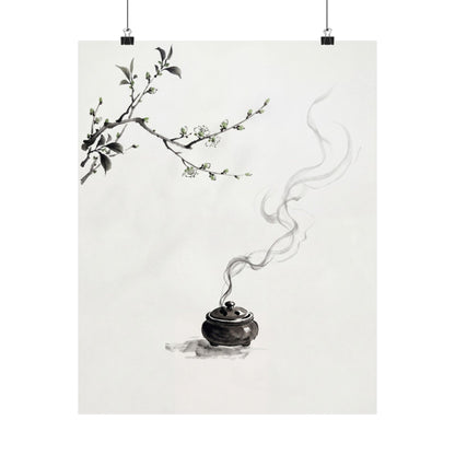 Ma Incense Smoke Wall Art Print - Zen Sumi E