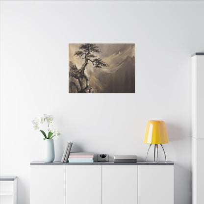 Pine Tree Charcoal Ink Canvas Art | Luxurious Dark Japandi Art