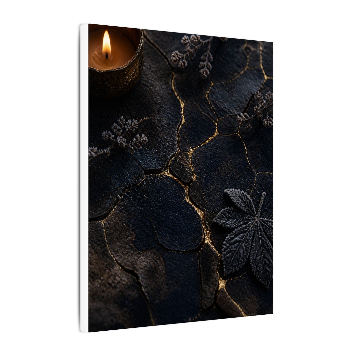 Candlelight Cracked Earth Canvas Art - Dark Japandi Ma