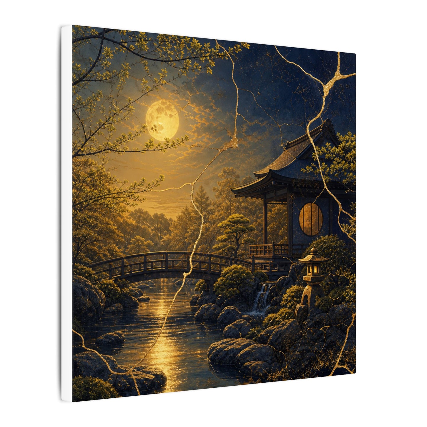 Spring Moonlit Garden Gold Vein Canvas Art | Resilient Decor