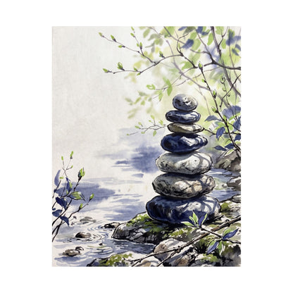 Zen River Stones in Dappled | Sumi E Wall Art Print