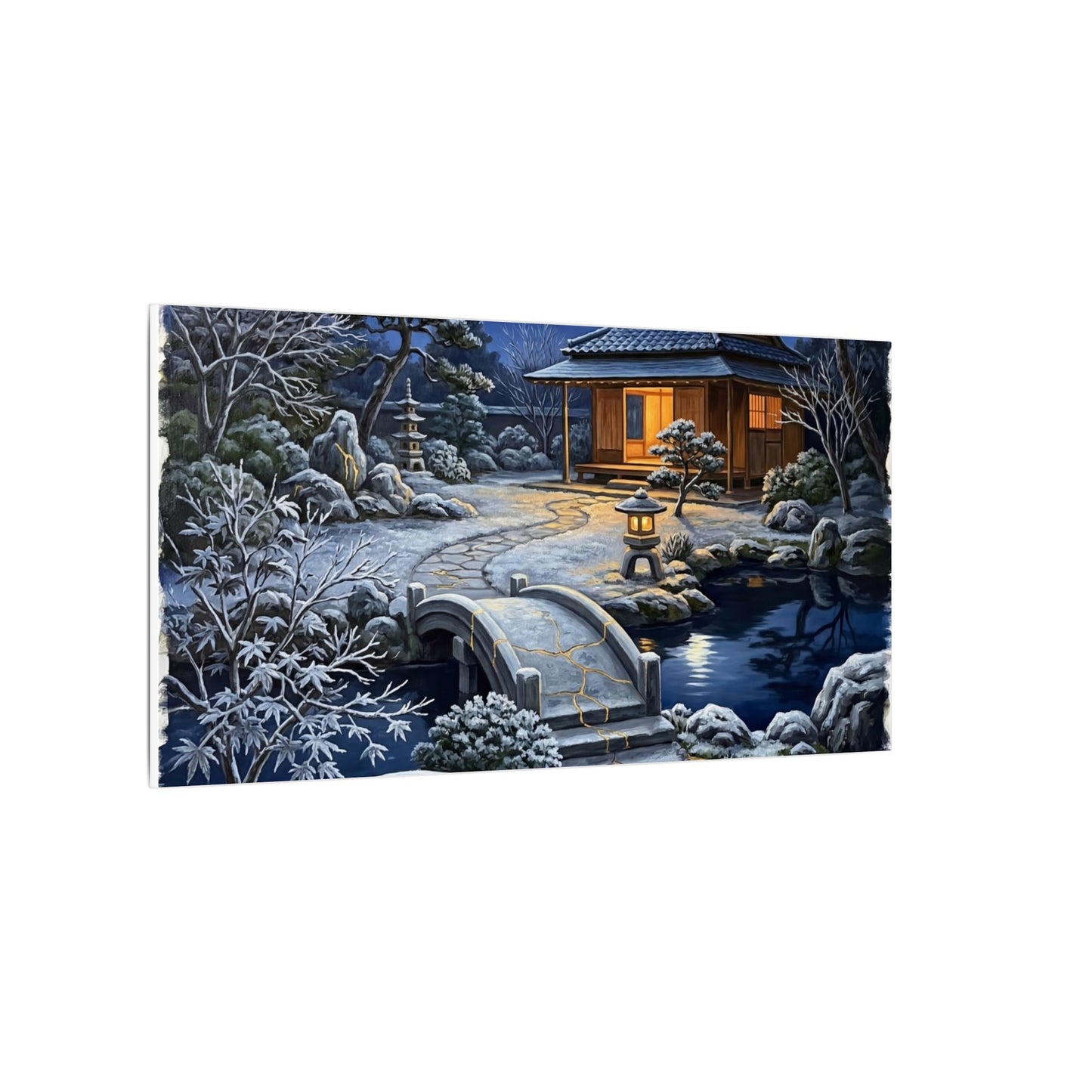 Moonlit Garden Winter Canvas Art | Kintsugi Artful Design