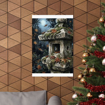 Autumn Stone Lantern Minimal Line Wall Art Print | Warm Decor