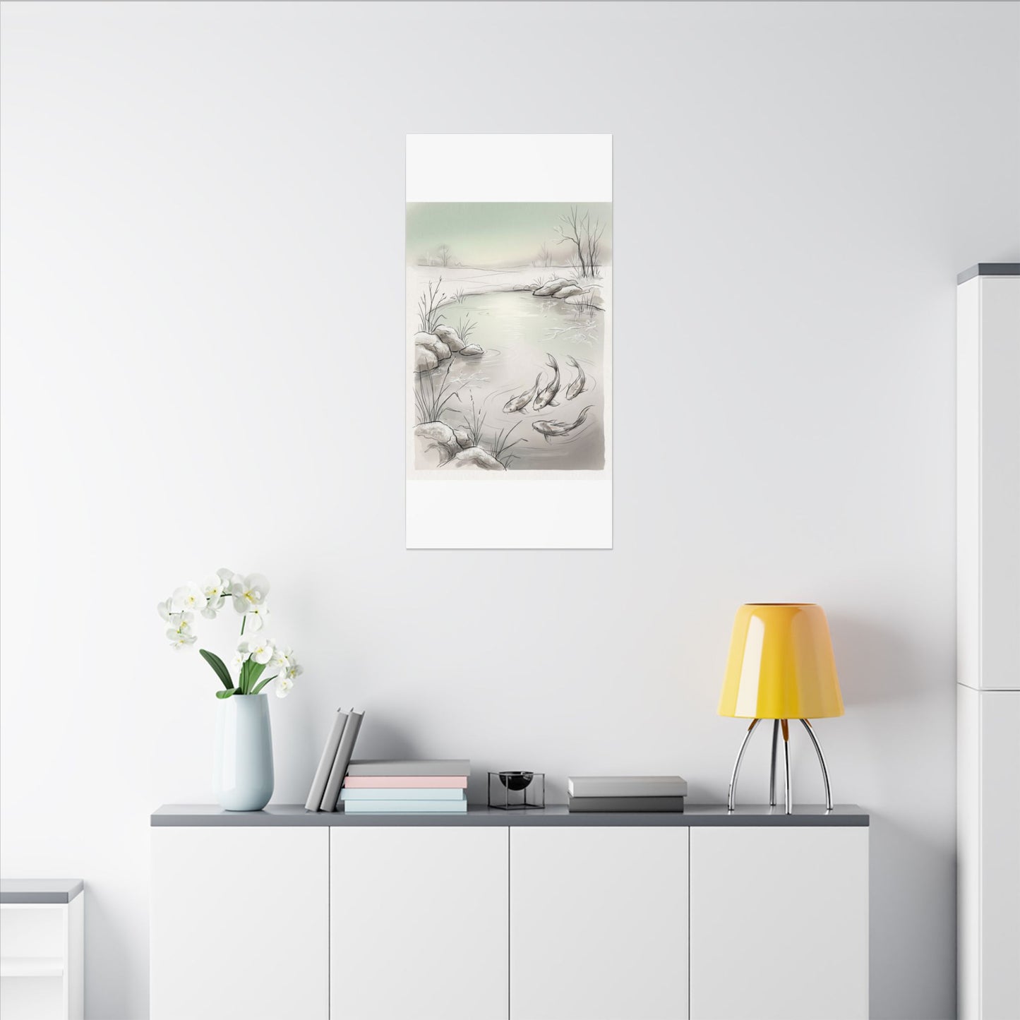 Koi Pond Minimal Line Canvas Art | Cozy Japandi Art