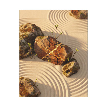 Kanso Rock Garden Canvas Art - Kintsugi Crackle Gold