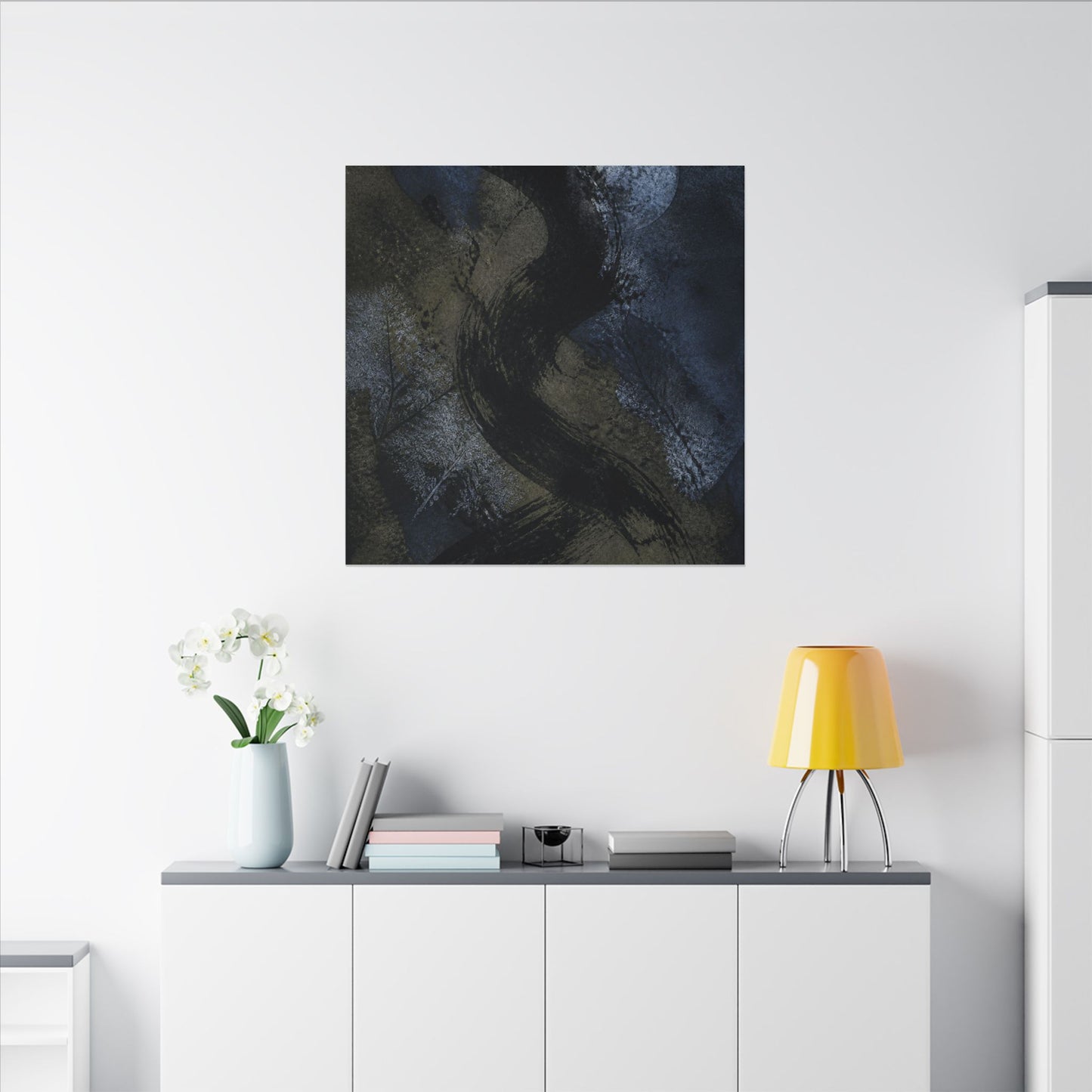 Shibui Ink Brushstroke Canvas Art - Dark Japandi Dark Texture