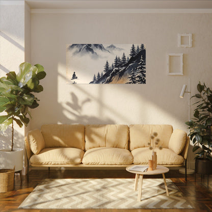 Mountain Mist Canvas Art | Winter Zen Ukiyo E Inspired Art