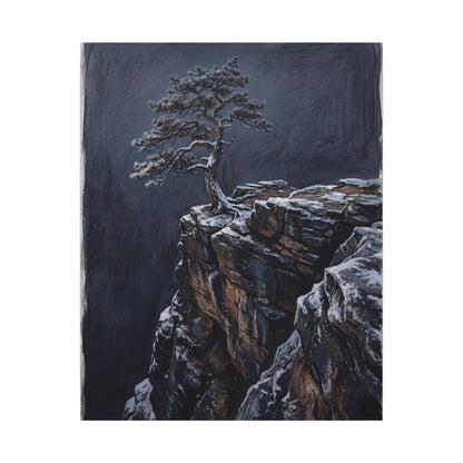 Dark Japandi Pine Tree in Dawn | Dark Texture Canvas Art