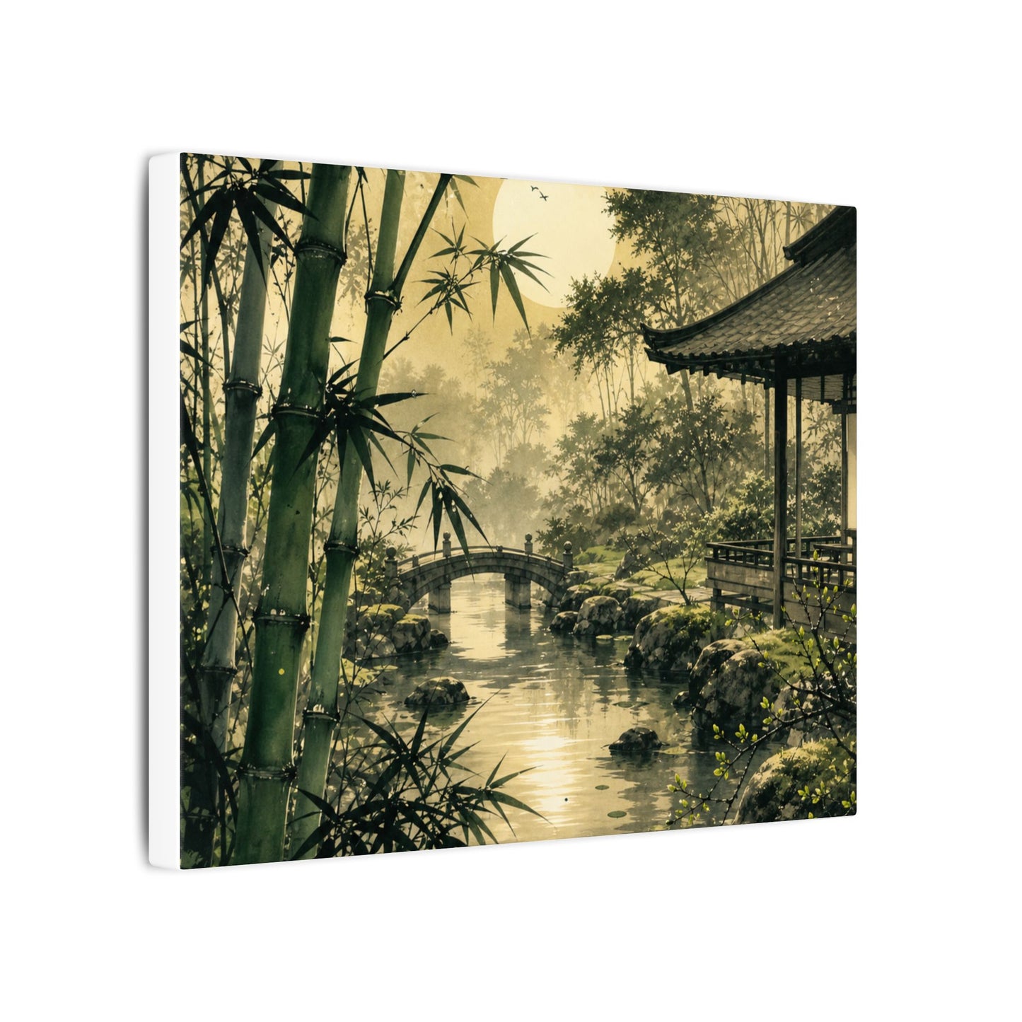Moonlit Garden Sumi E Canvas Art | Calm Zen Art