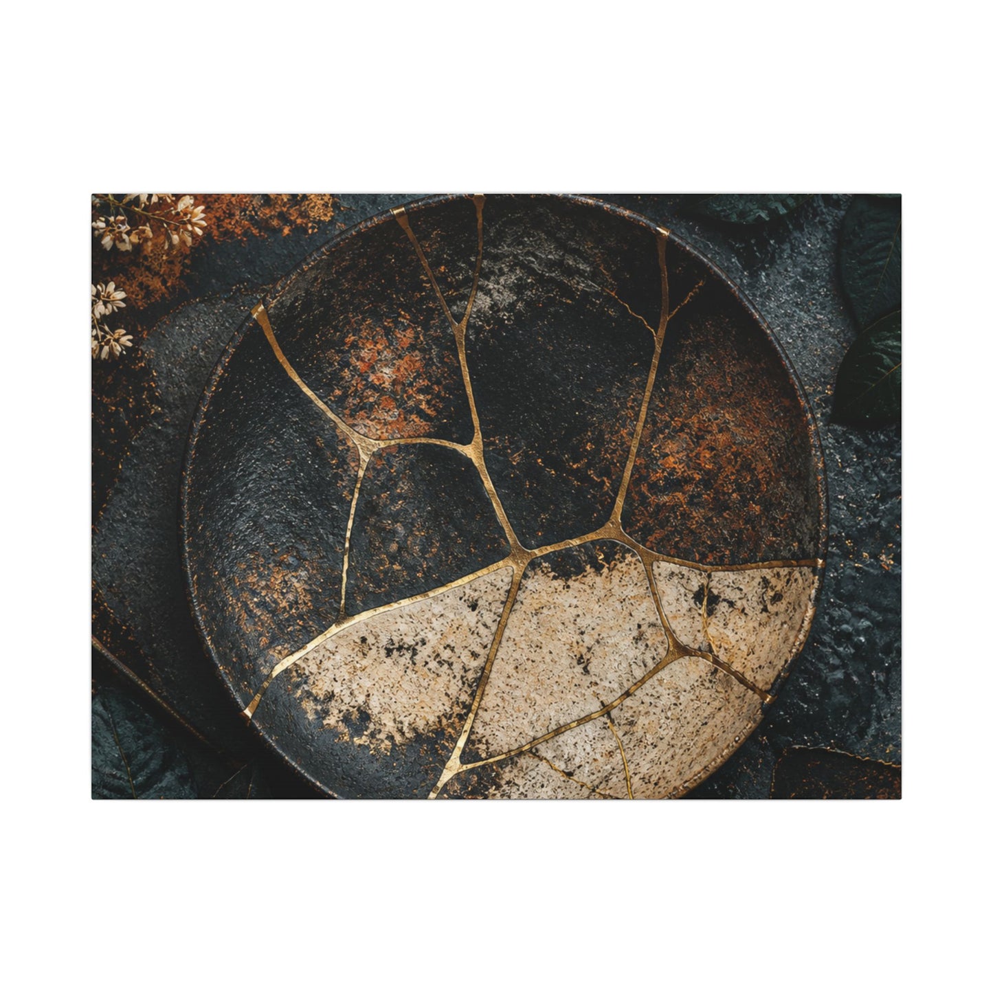 Kintsugi Rust Patina in Dawn | Gold Repair Canvas Art