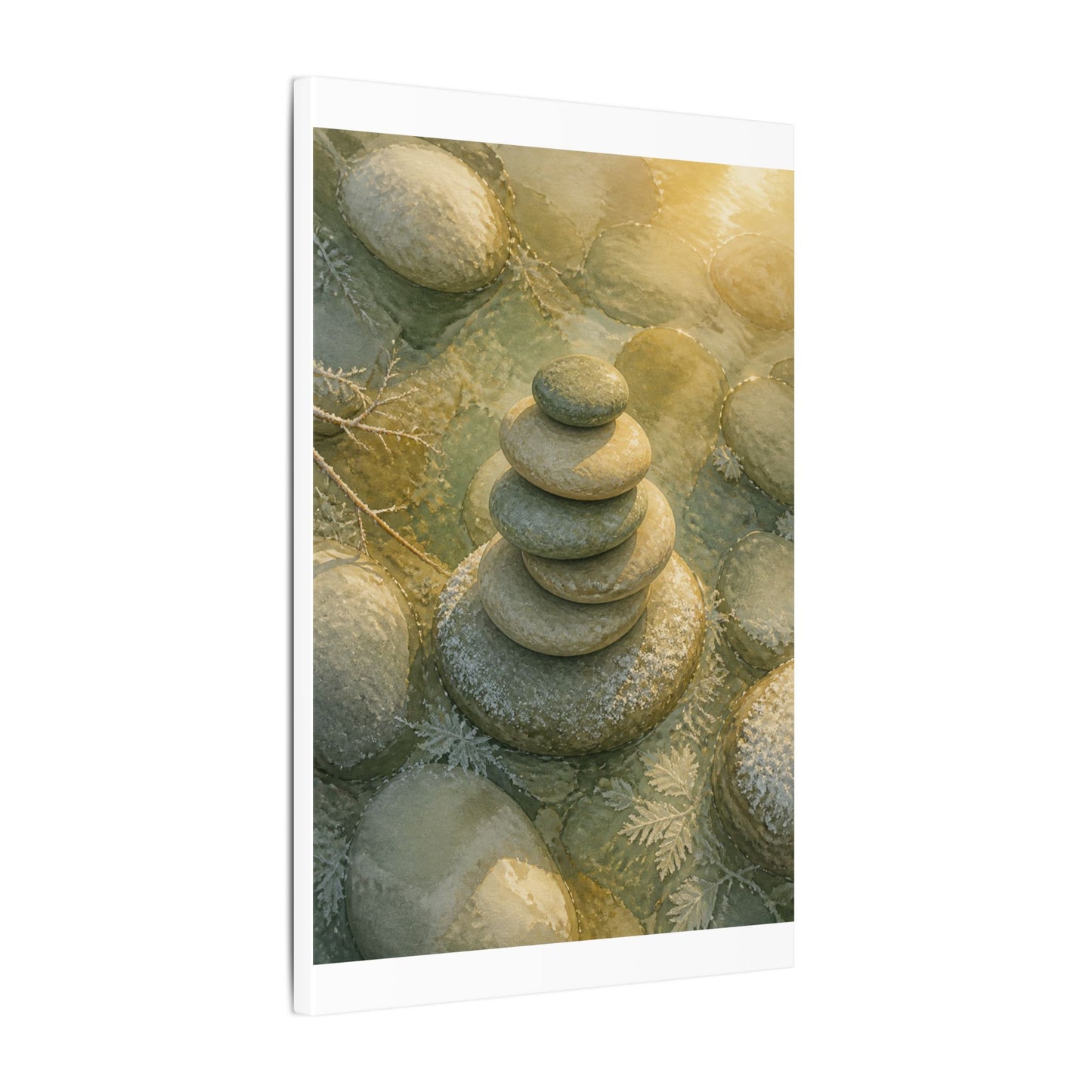 River Stones Watercolor Canvas Art | Elegant Japandi Art
