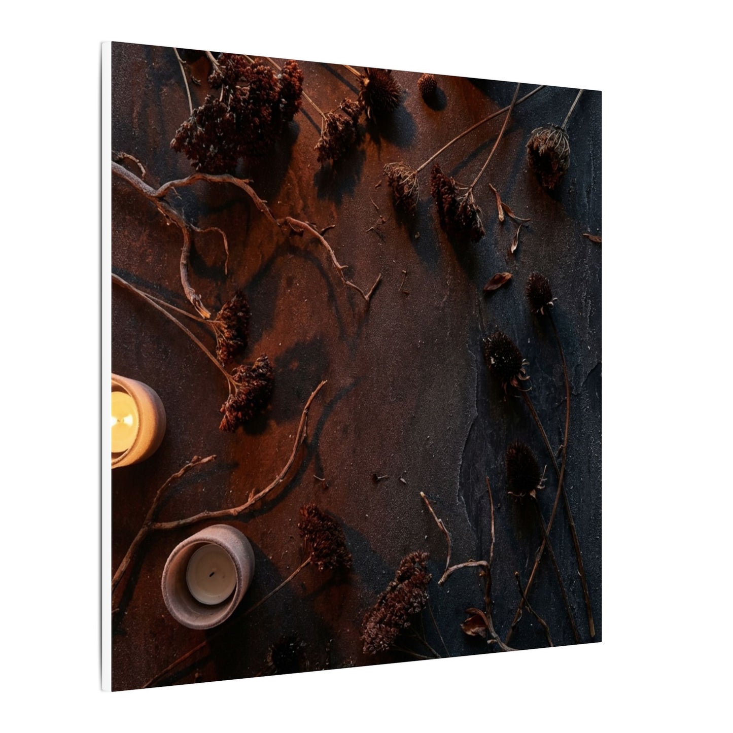 Dried Flowers Canvas Art | Winter Dark Japandi Moody Minimal Art