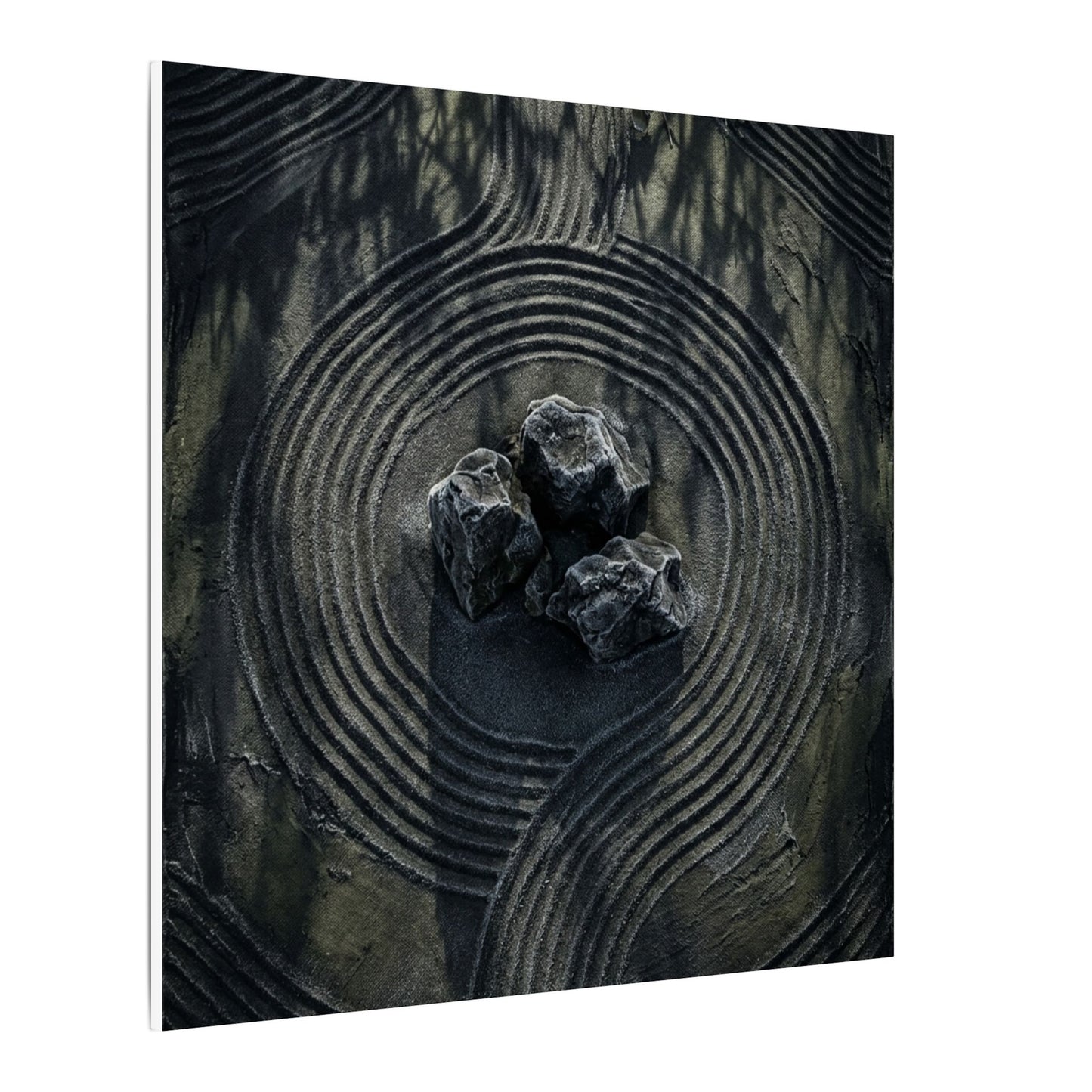 Moody Rock Garden Canvas Art - Dark Texture Dark Japandi