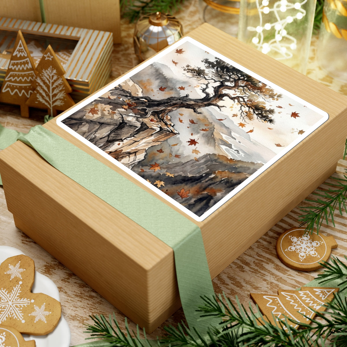 Cozy Pine Tree Sticker - Watercolor Japandi
