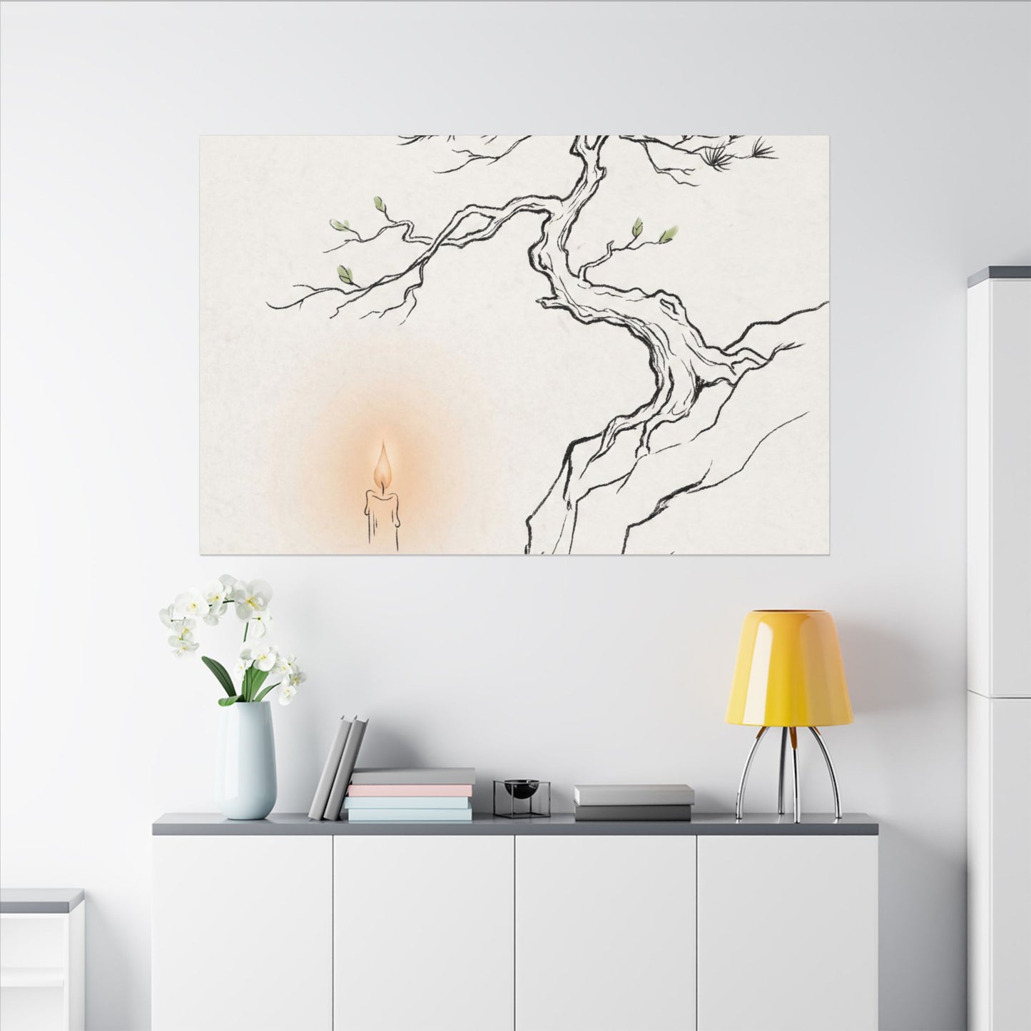 Candlelight Pine Tree Canvas Art - Japandi Shibui
