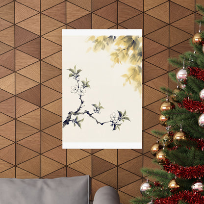 Zen Cherry Blossom in Golden Hour | Sumi E Wall Art Print