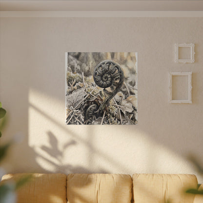 Japandi Fern Unfurling in Golden Hour | Watercolor Canvas Art