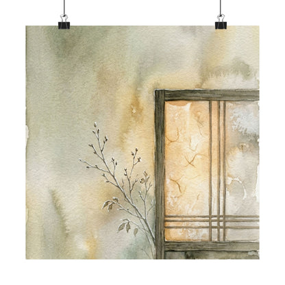 Shoji Screen Winter Wall Art Print | Japandi Earthy Design