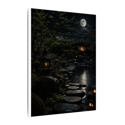Moonlit Garden Shadow Zen Canvas Art | Sophisticated Dark Japandi Art