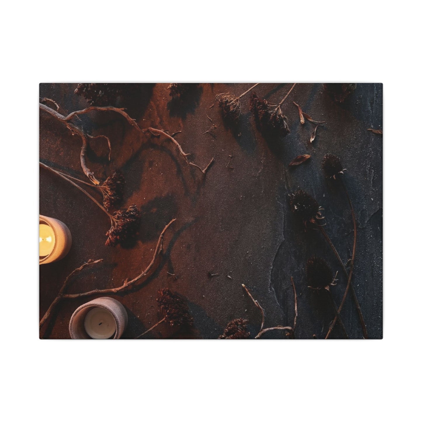 Dried Flowers Canvas Art | Winter Dark Japandi Moody Minimal Art Art Print