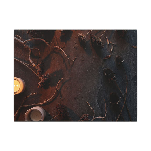 Dried Flowers Canvas Art | Winter Dark Japandi Moody Minimal Art Art Print