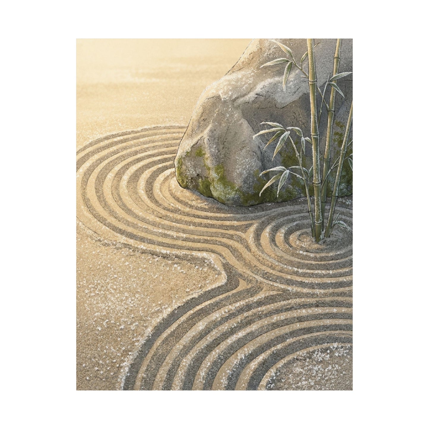 Rock Garden Ukiyo E Inspired Wall Art Print | Peaceful Zen Art