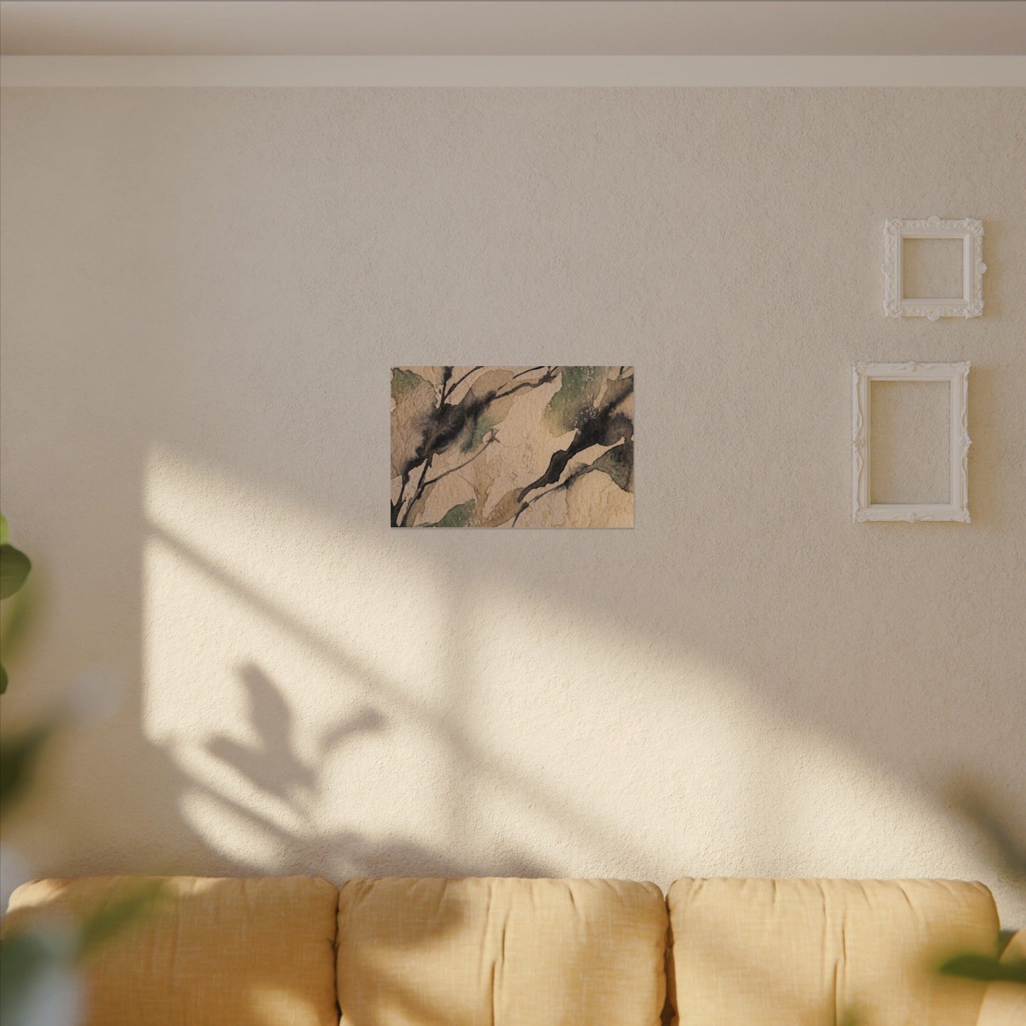 Japandi Shadow Play in Golden Hour | Watercolor Canvas Art
