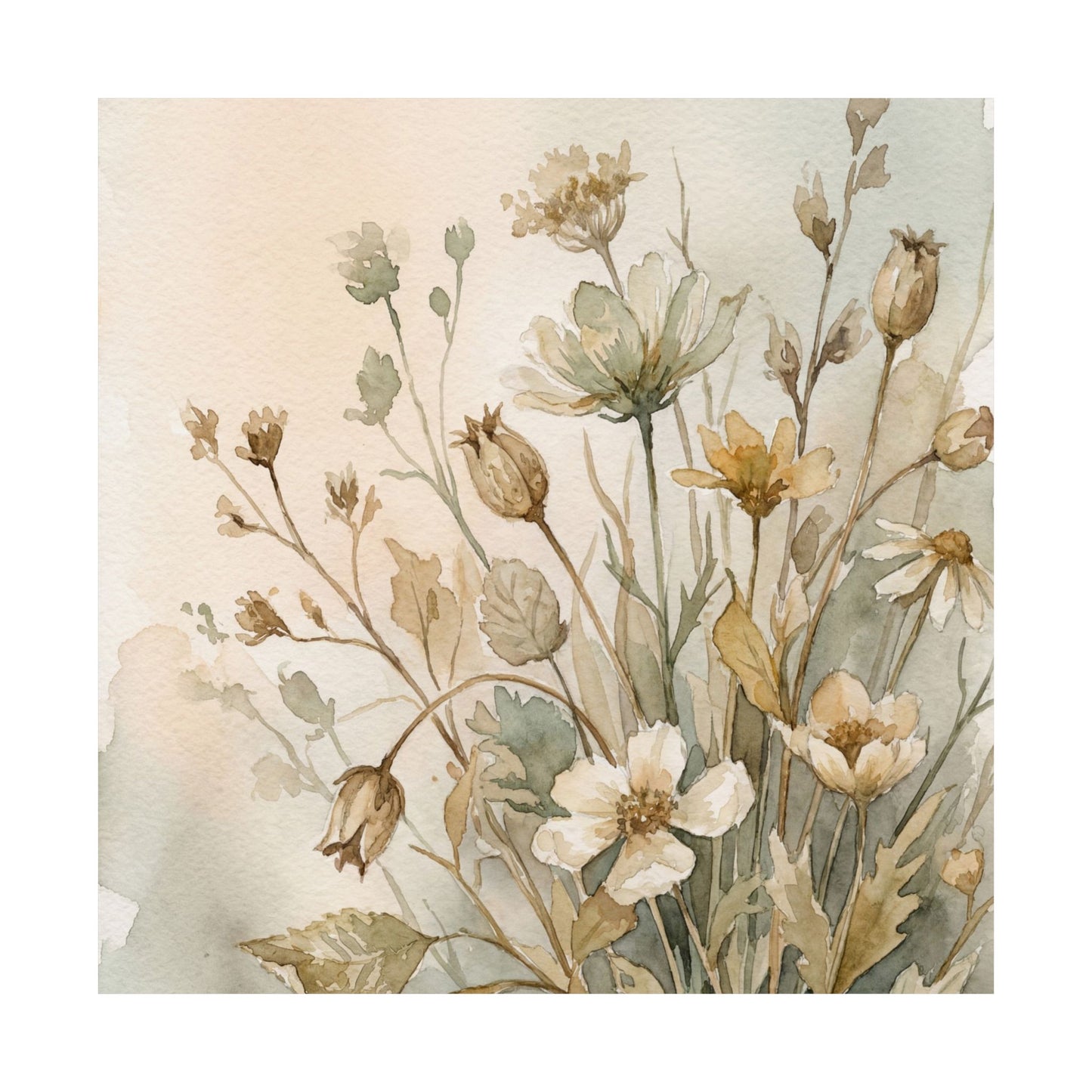 Summer Dried Flowers Watercolor Wall Art Print | Cozy Decor