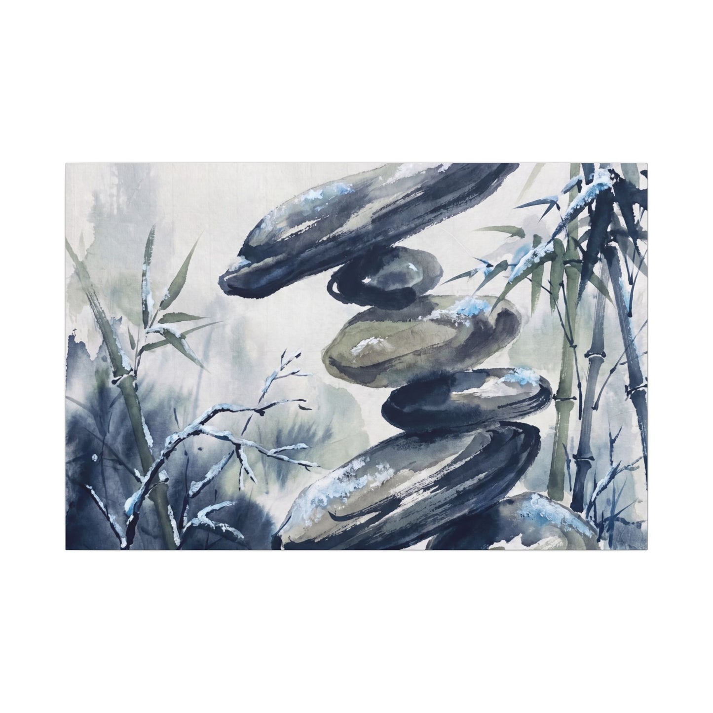 Zen River Stones in Moonlight | Sumi E Canvas Art Art Print